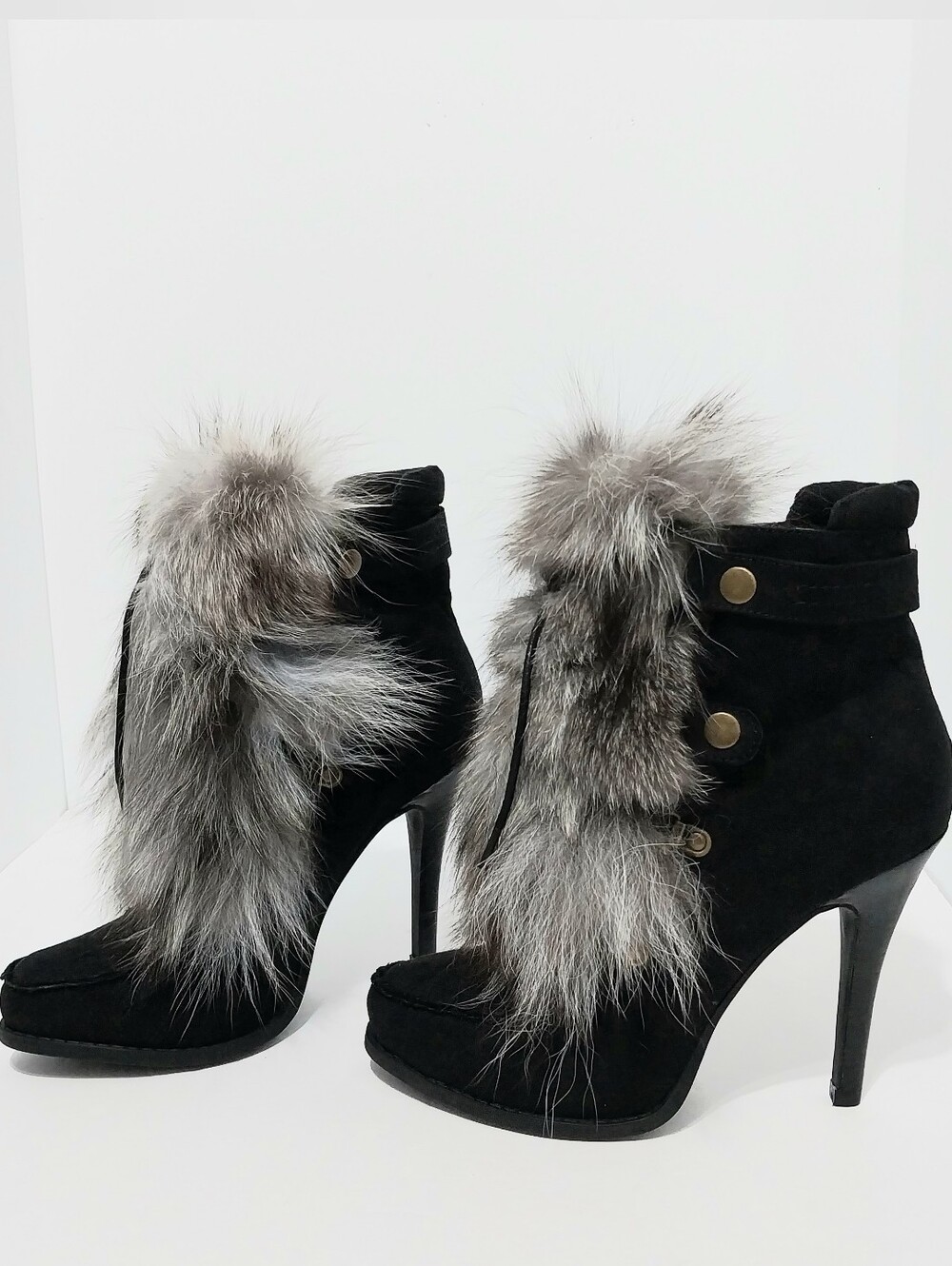 Chinese Laundry Fox Fur & Suede Ankle Boots, NEW, Size 7